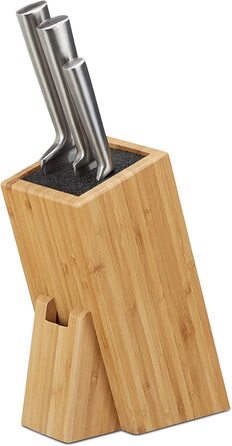 Relaxdays Bambus Messerblock mit Borsteneinsatz, Küchenblock für 6 Messer aller Art, unbestückter Holzblock, natur