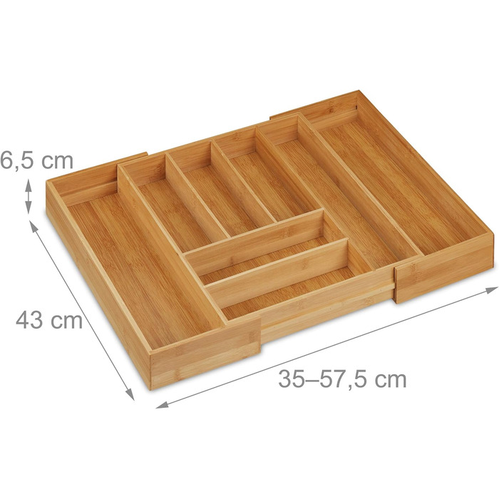 Relaxdays Bambus Besteckkasten, ausziehbar, HBT 6,5x57,5x43 cm