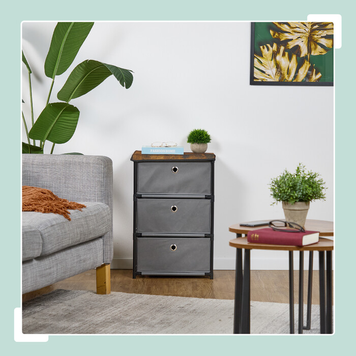 Relaxdays Kommode Holzoptik mit Stoffschubladen