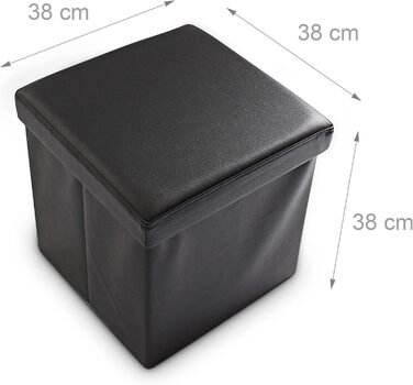 Relaxdays Sitzhocker, Leder, Schwarz, 38x38x38 cm