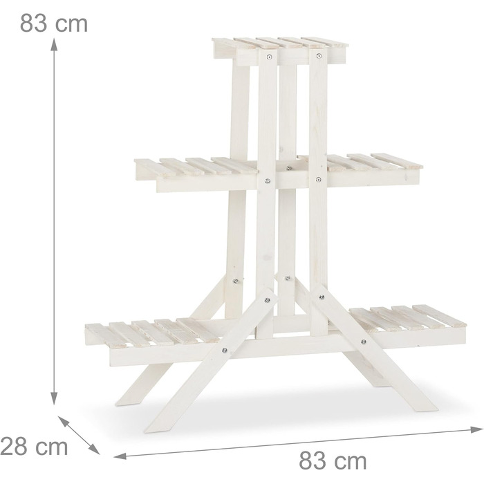 Relaxdays Blumentreppe Holz, 3 Stufen, 5 Ablagen, Shabby Chic, HBT: 83x83x28 cm, Weiß
