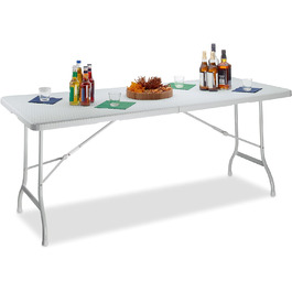 Relaxdays Gartentisch klappbar BASTIAN, groß, Tragegriff, stabiler Campingtisch, H x B x T: 72 x 178 x 74 cm, (Weiß)