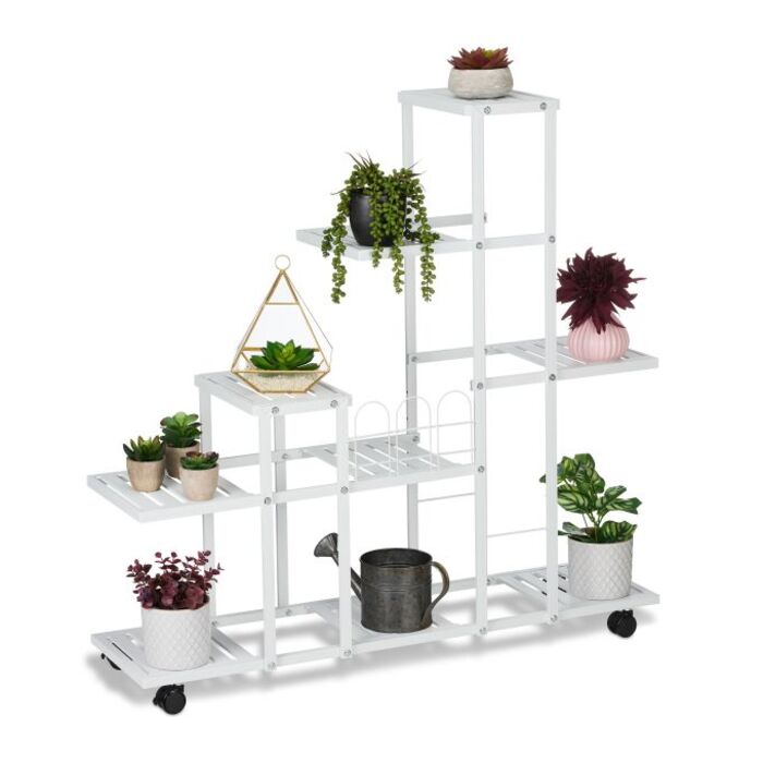 Relaxdays Weißer Blumenständer mit Rollen