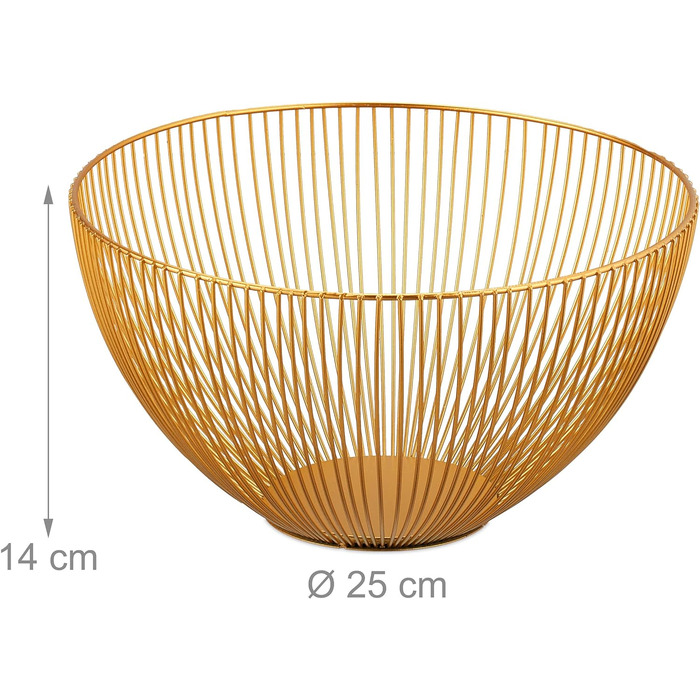 Relaxdays Obstschale Metall, runder Obstkorb, 14x25 cm, Drahtkorb, für Früchte, Gemüse & Brot, modern, Gold