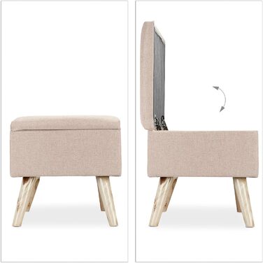 Relaxdays Sitzbank mit Stauraum, gepolstert, Holzbeine, Stoffbezug, 39,5x79,5x39,5 cm, Polyester, Beige