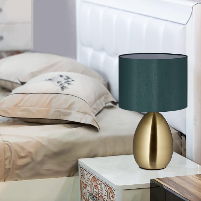 Relaxdays Nachttischlampe Touch dimmbar, moderne Touch Lampe, 3 Stufen, E14, Tischlampe mit Kabel, 49 x 30 cm, messing L Messing