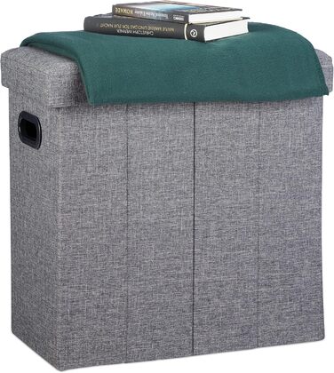 Relaxdays Faltbarer Sitzhocker mit Stauraum, 49,5x46x25,5 cm, Dunkelgrau