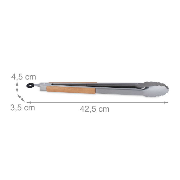 Relaxdays Edelstahl Grillzange mit Holzgriff