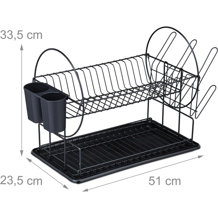 Relaxdays Abtropfgestell, 2 Ebenen, 33,5x51x23,5cm, Geschirrtrockner, schwarz, 80% Eisen