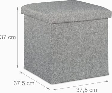 Relaxdays Sitzhocker mit Stauraum, faltbar, gepolstert, 37x37,5x37,5 cm, 1 Stück, Grau