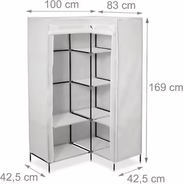 Relaxdays  x Eckkleiderschrank 3. Generation, 8 Ablagen und 2 Kleiderstangen, Stecksystem, mit 2 Türen, HBT: 69x00x83 cm,     Stück (1, Weiß, 3er Pack)