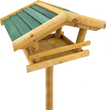 Relaxdays Vogelhaus mit Ständer HBT 100 x 37 x 43 cm Vogelhäuschen aus Holz als Vogelfutterhaus für Zaunkönig und Eichelhäher schicke Vogelfutterstelle und Vogelvilla mit grünem Dach, Natur