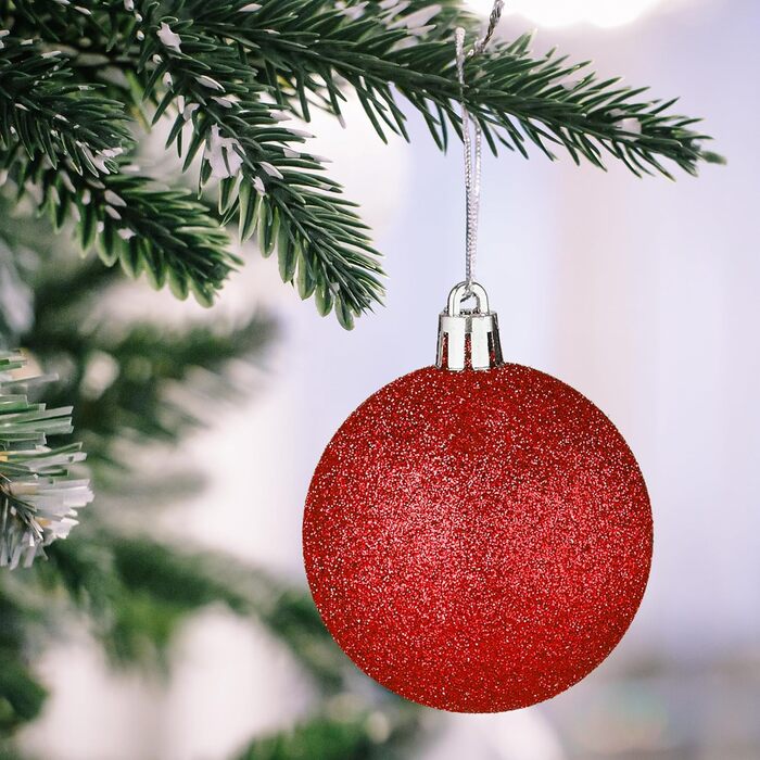 Relaxdays Weihnachtskugeln 101er Set, Kunststoff, Baumdeko mit Kugeln & Spitze, rosa/weiß (Rot)
