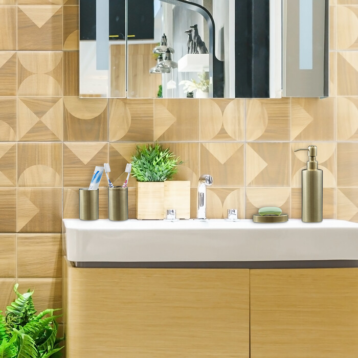 Relaxdays 4-tlg. Badezimmer Set in Gold