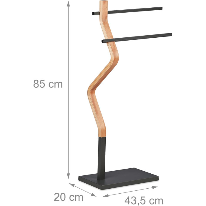 Relaxdays Handtuchständer, 2 Metallstangen, 85x43,5x20 cm, Stahl & MDF, Natur/Grau