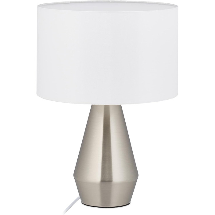Relaxdays Tischlampe Touch dimmbar, moderne Nachttischlampe, HxD: 40 x 29 cm, E27, Tischleuchte mit Schirm, (Silber/Weiß)