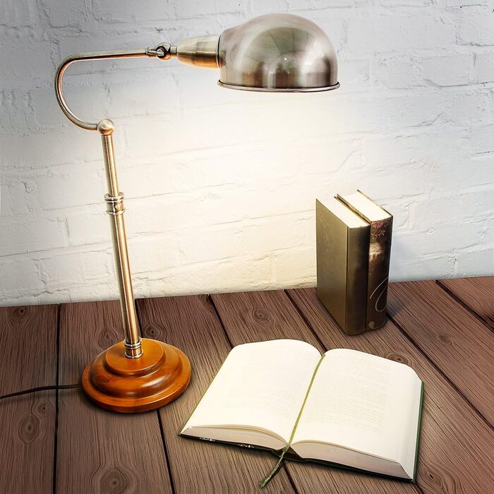 Relaxdays Tischlampe mit Messing Optik Massivholz Höhen verstellbar 10018501