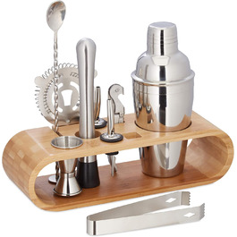 Relaxdays 9-tlg. Cocktail Set, Profi Barkeeper Set mit Ständer, Shaker, Barmaß, Ausgießer, Eiszange