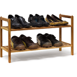 Relaxdays Schuhregal Walnuss stapelbar H x B x T: 40,5 x 69 x 26 cm Schuhablage mit 2 Ablagen für ca. 6 Paar Schuhe Holz Schu