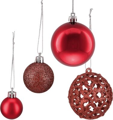 Relaxdays 150er Set Weihnachtskugeln, glitzernd, matt & glänzend, Kunststoff, ∅ 3, 4 & 6 cm, Rot