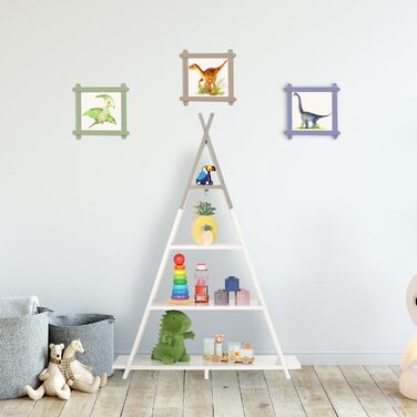 Relaxdays Kinderregal Tipi, 4 Fächer, Bücherregal Kinder, H x B x T: 107 x 76 x 27 cm, Kinderzimmer Regal, weiß/grau