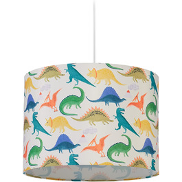 Relaxdays Hängelampe Kinderzimmer, Lampenschirm mit Dinosauriern, HxD: 145 x 35 cm, E27, Pendelleuchte für Kinder, bunt