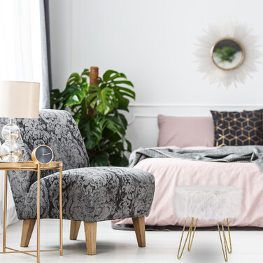 Relaxdays Fellhocker Kunstfell Weiß-Gold