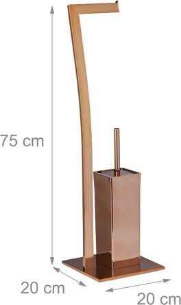 Relaxdays Stand WC Garnitur WIMEDO eckig HBT: 71 x 20 x 20 cm Toilettenbürstenhalter aus Edelstahl mit Lackierung Toilettenpapierhalter und Klorollenhalter als freistehende WC Bürstengarnitur, kupfer