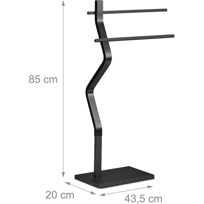 Relaxdays Handtuchständer, 2 Metallstangen, Stahl & MDF, 85x43,5x20 cm, Schwarz