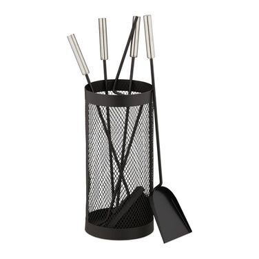 Relaxdays 5-teiliges Kaminbesteck im Eimer schwarz