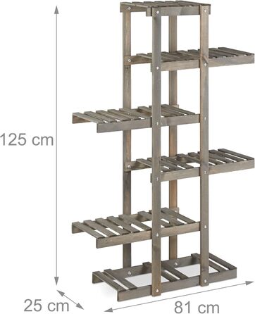 Relaxdays 5-stufiges Blumenregal Holz, Shabby, 125x81x25 cm, Grau