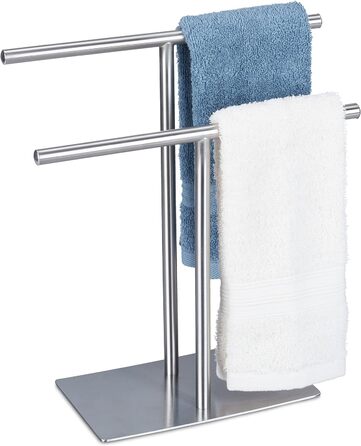 Relaxdays Handtuchständer, HBT 31,5x28,5x12 cm, 2-armig, Edelstahl, Silber