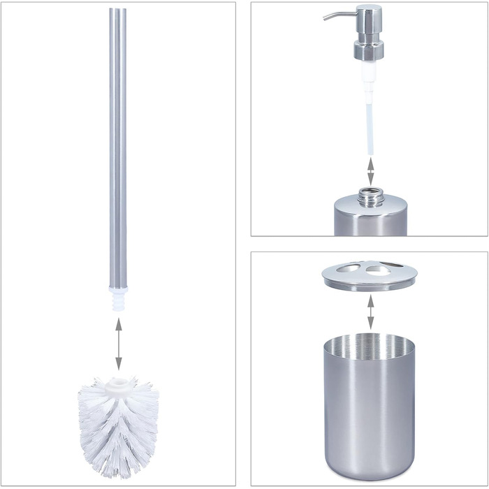 Relaxdays 5-tlg. Badezimmer Set, Edelstahl poliert, moderne Badaccessoires, Silber